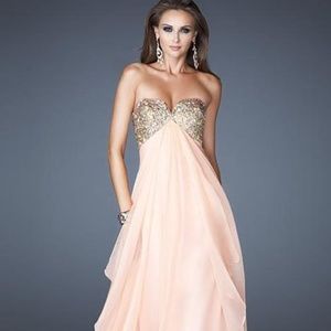 La Femme Apricot Sequins Prom Dress